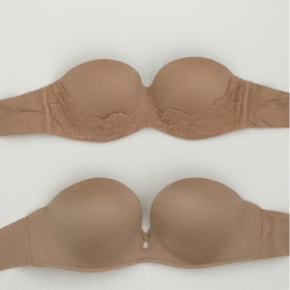 2 Victoria's Secret Tan Strapless Bra 32C Bombshell & Body by Victoria Lace